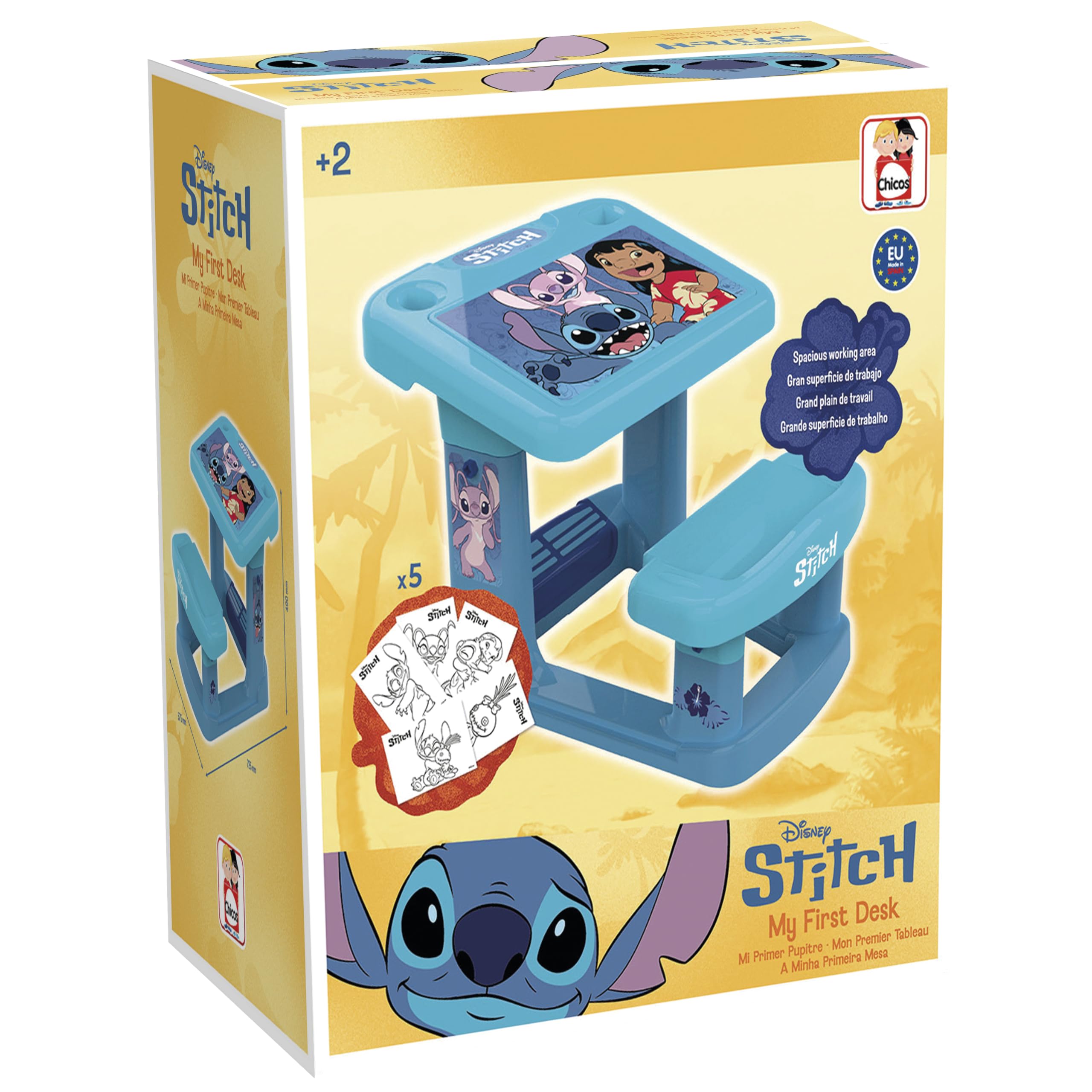Chicos - Pupitre Infantil 3-6 años Stitch | con Gran Superficie de Trabajo | Incluye láminas de Stich |A Partir de 24 Meses (51025)