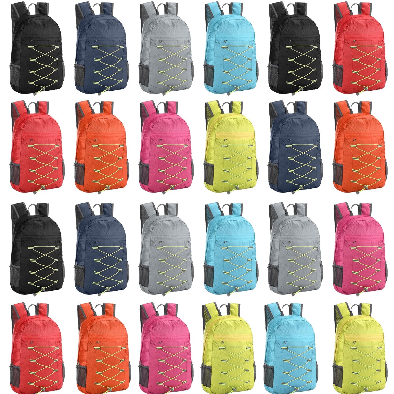 Photo 1 of Dansydaisy 24 Pcs Backpacks in Bulk - 17 Inch Multicolor Foldable Backpacks with Elastic Draw Cord Bookbags for School, Outdoor Travel, Camping