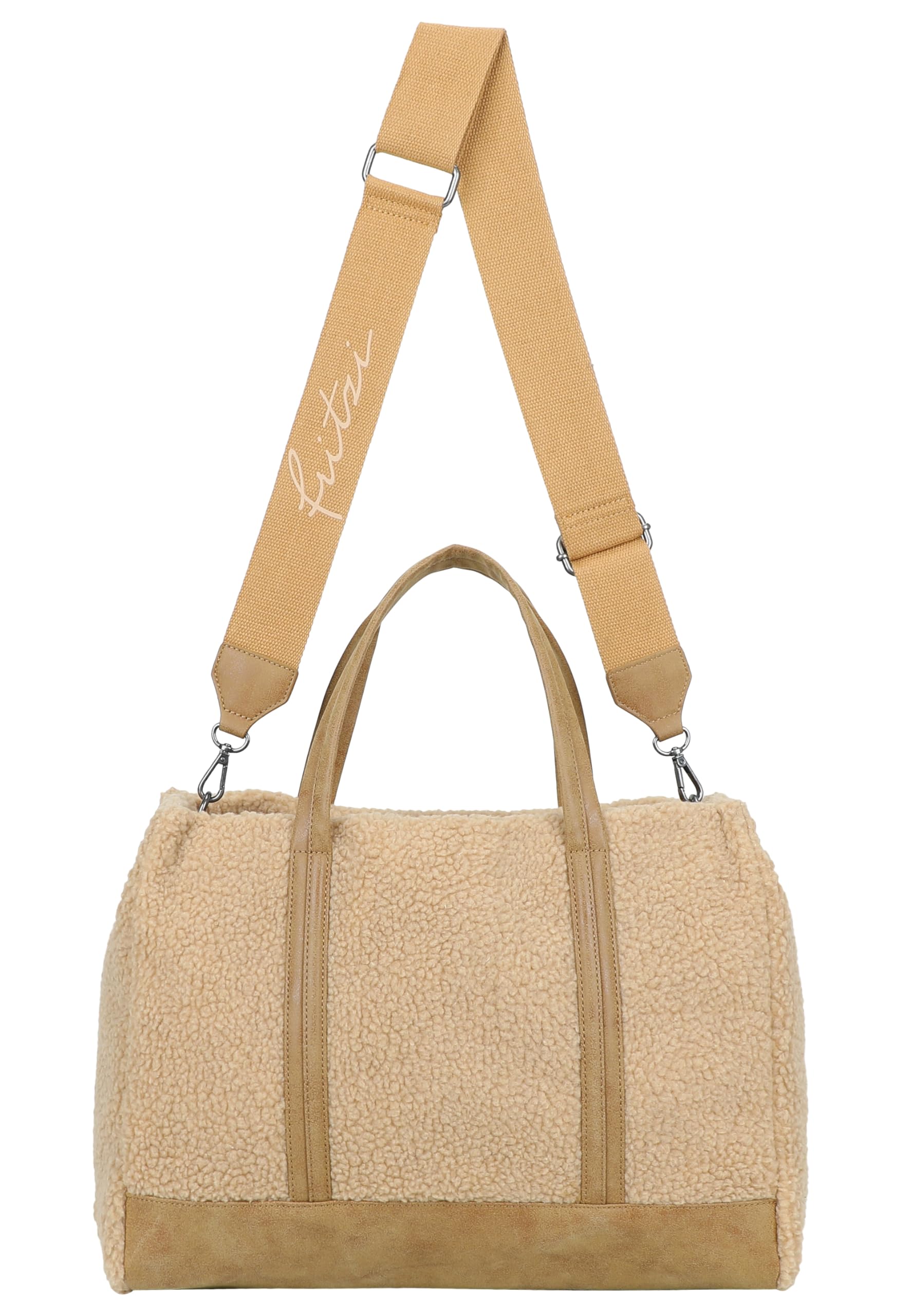 Fritzi Easy Tote Limited Teddy Damen Shopper Schultertasche Handtasche Freizeit Alltag Reißverschluss Polyester 29.5 x 40 x 14 cm, Beige