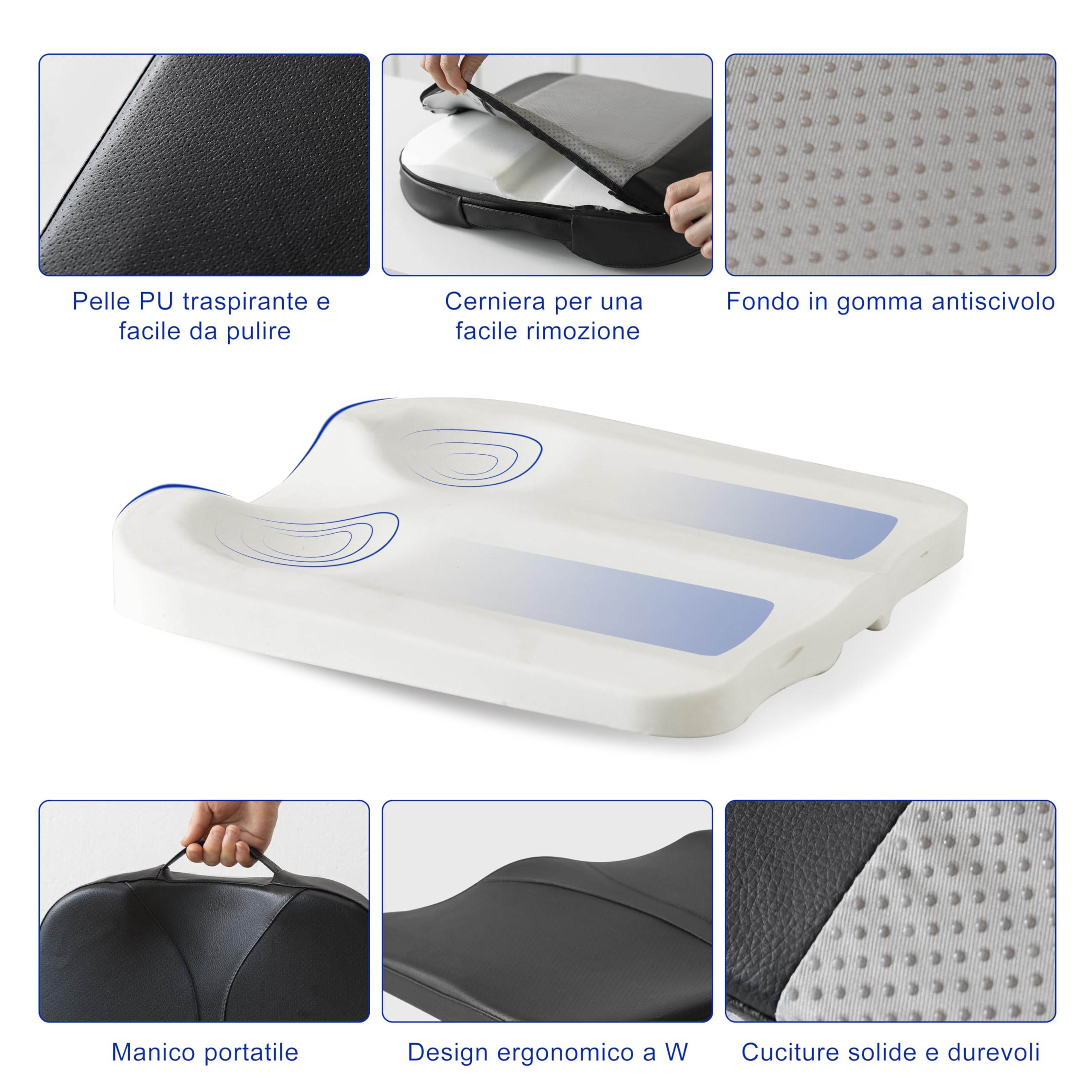 QYILAY Cuscino Ergonomico per Sedile Auto in Memory Foam - Aumenta Altezza, Allevia Dolore Lombare e Sciatica, Supporto per Schiena e Fianchi, Ideale per Auto, Ufficio, Sedia a Rotelle.