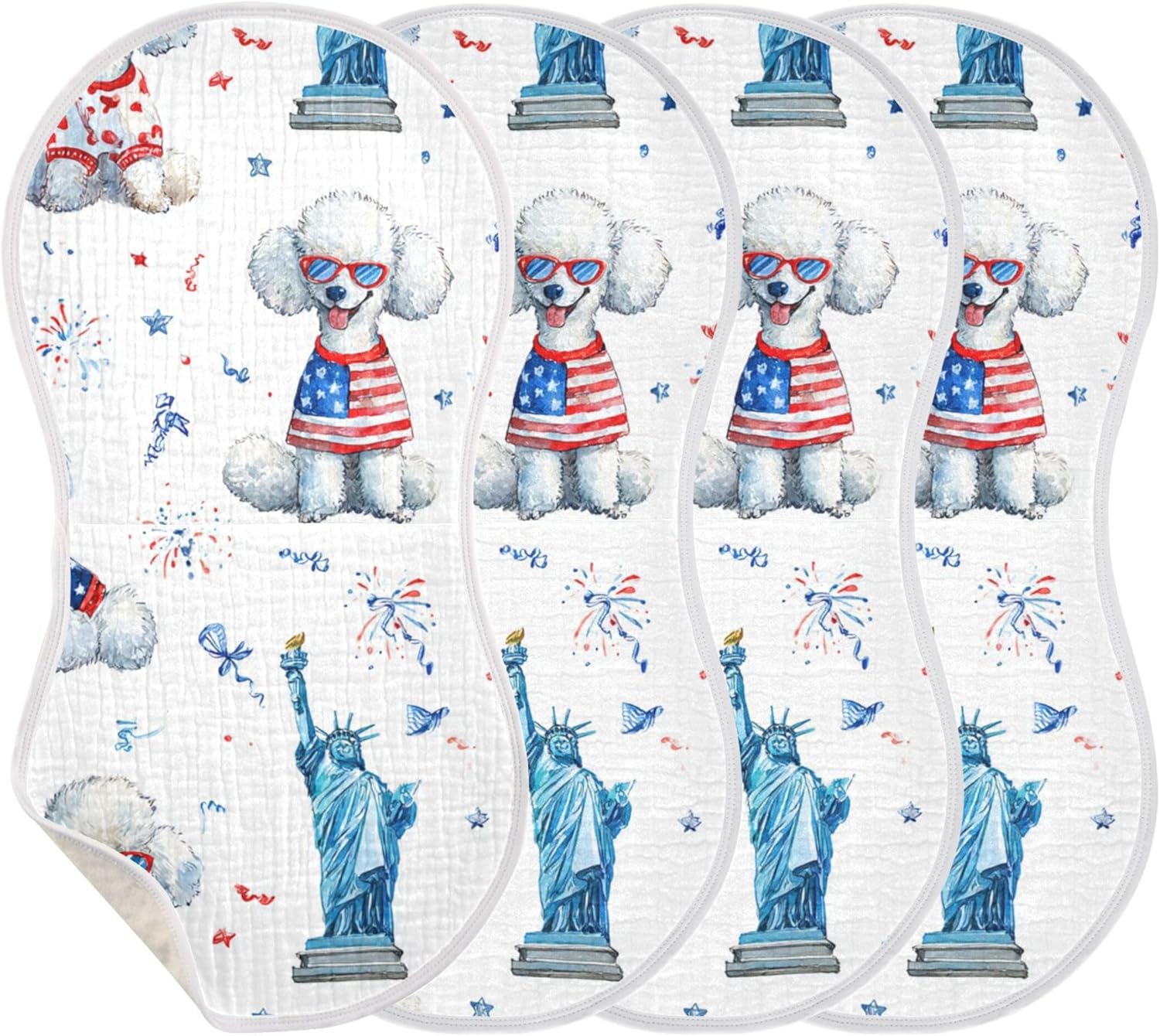 July 4th White Dog Burp Cloths Baby Boys Girls Absorbent Soft Cotton Burping Cloths Rags 4 Pack