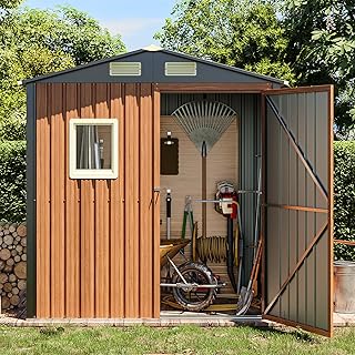 Outdoor Storage Shed 6x4 Ft, Lockable Metal Garden Shed with Window, Tool Shed Tiny House Vertical Outside Storage Building for Backyard, Lawn, Patio, Bike