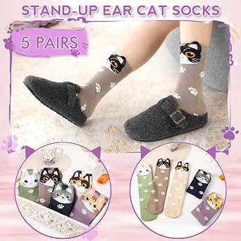 5 Pairs Cute Cat Dog Animals Socks Gifts for Women