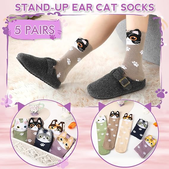 5 Pairs Cute Cat Dog Animals Socks Gifts for Women