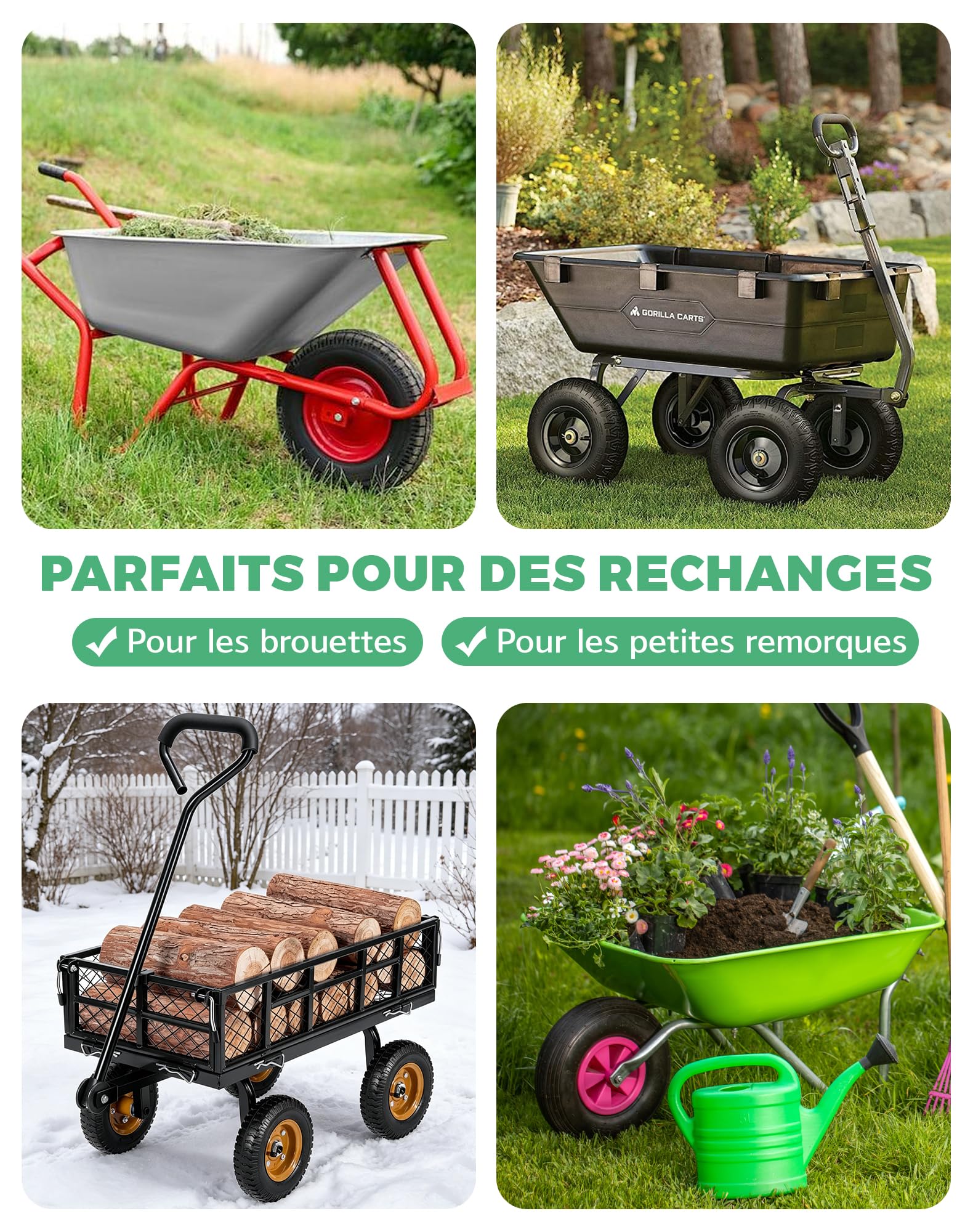 LAOYE 2x Chambre a Air 3.50-8 Valve Droite Tr-13 Chambre à Air Brouette 350-8 pour Remorque de Jardin