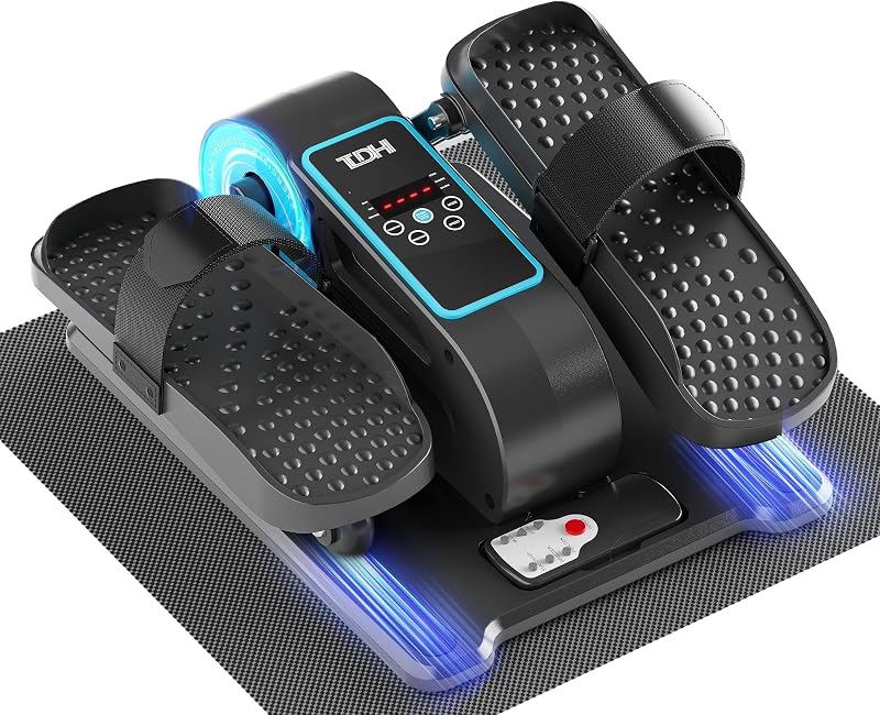 TDH Ejercitador de piernas eléctrico debajo del escritorio máquina elíptica | Ejercitador de Pedal eléctrico portátil silencioso mientras está sentado para adultos mayores con 12 velocidades ajustables modo automático y HR para oficina en casa