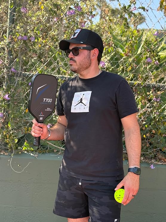 Pickleball Paddle,Pickleball Paddles-3K Raw Carbon Fiber Textured Surface with Great Grit & Spin,T700 Carbon Fiber Racket with Excellent Power,Control & Balance,USAPA Approved(Black-16mm)
