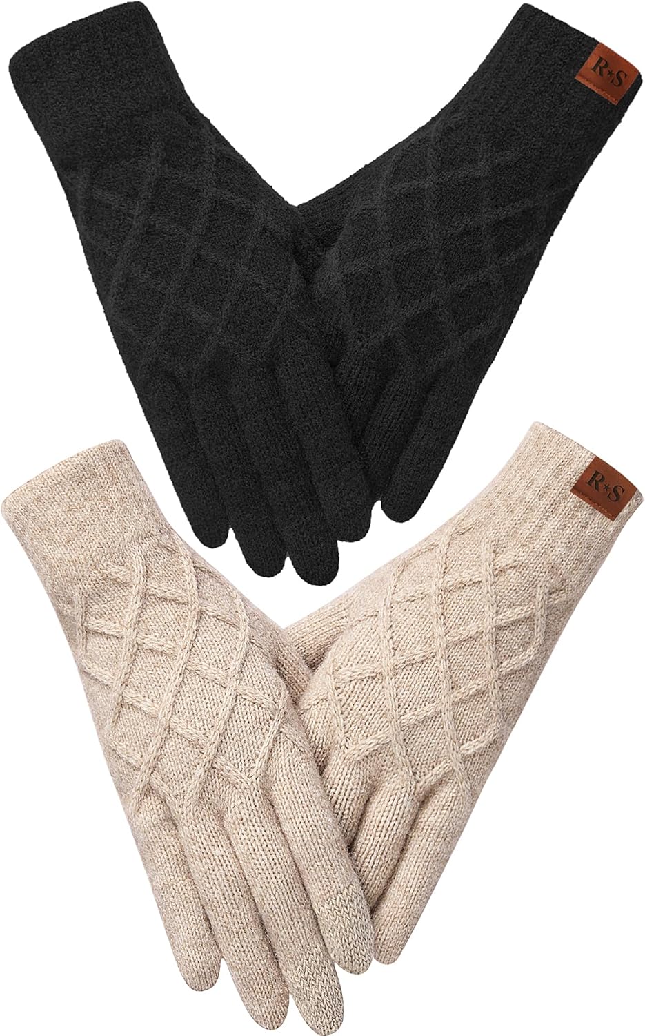 REACH STAR 2 Pairs Winter gloves for women Touch screen Elastic Thermal knit Lining Warm Gloves for Cold weather