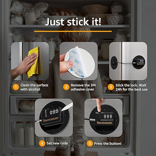 Miniatura 8 de Strongholden - Combinación de cerradura para refrigerador, a prueba de niños, bloqueo de congelador a prueba de niños, cuida a tu familia con