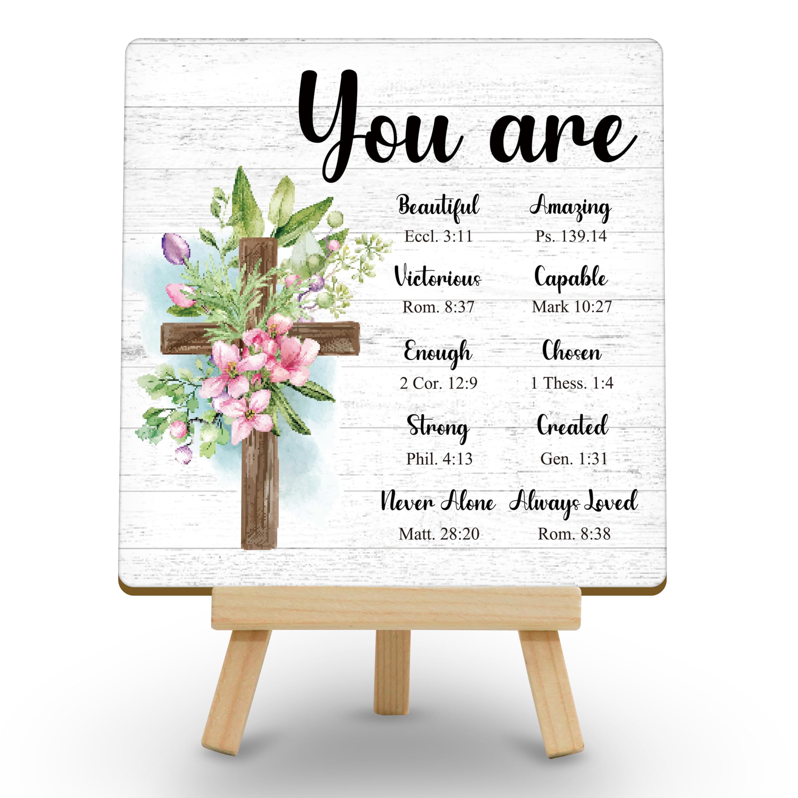 Beshoul Inspirational Gifts for Women Men, Christian Religious Gift, You Are Beautiful Wooden Plaque with Easel for Home Office Desk Decor - C01-image-45