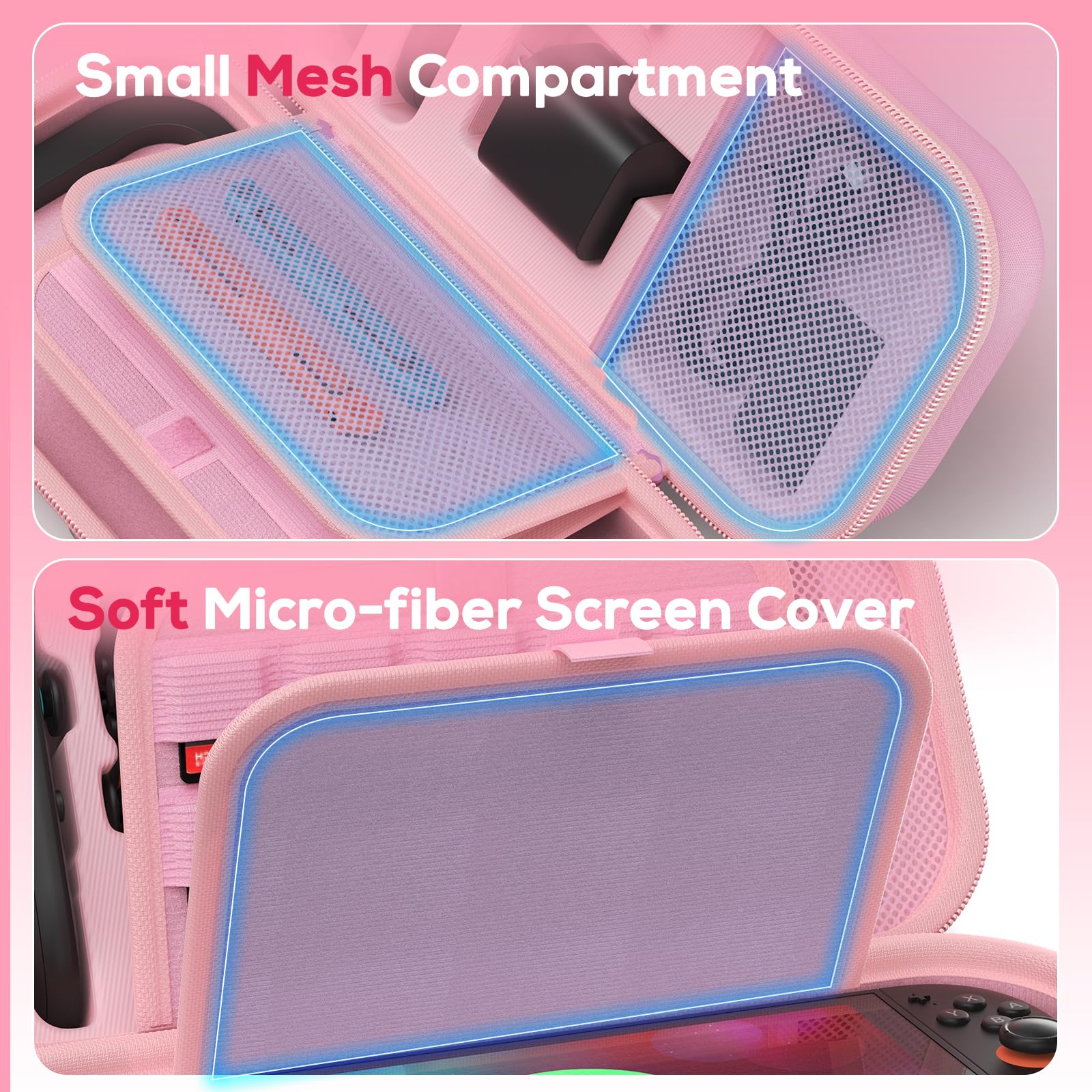 [Carga Interior] Funda para Nintendo Switch 2/OLED/Original, Gran Funda Rígida para Adaptador y Joypad Almacenamiento, Bolsa de Viaje Fundas para Switch Console con 22 Ranuras para Tarjetas de Juego