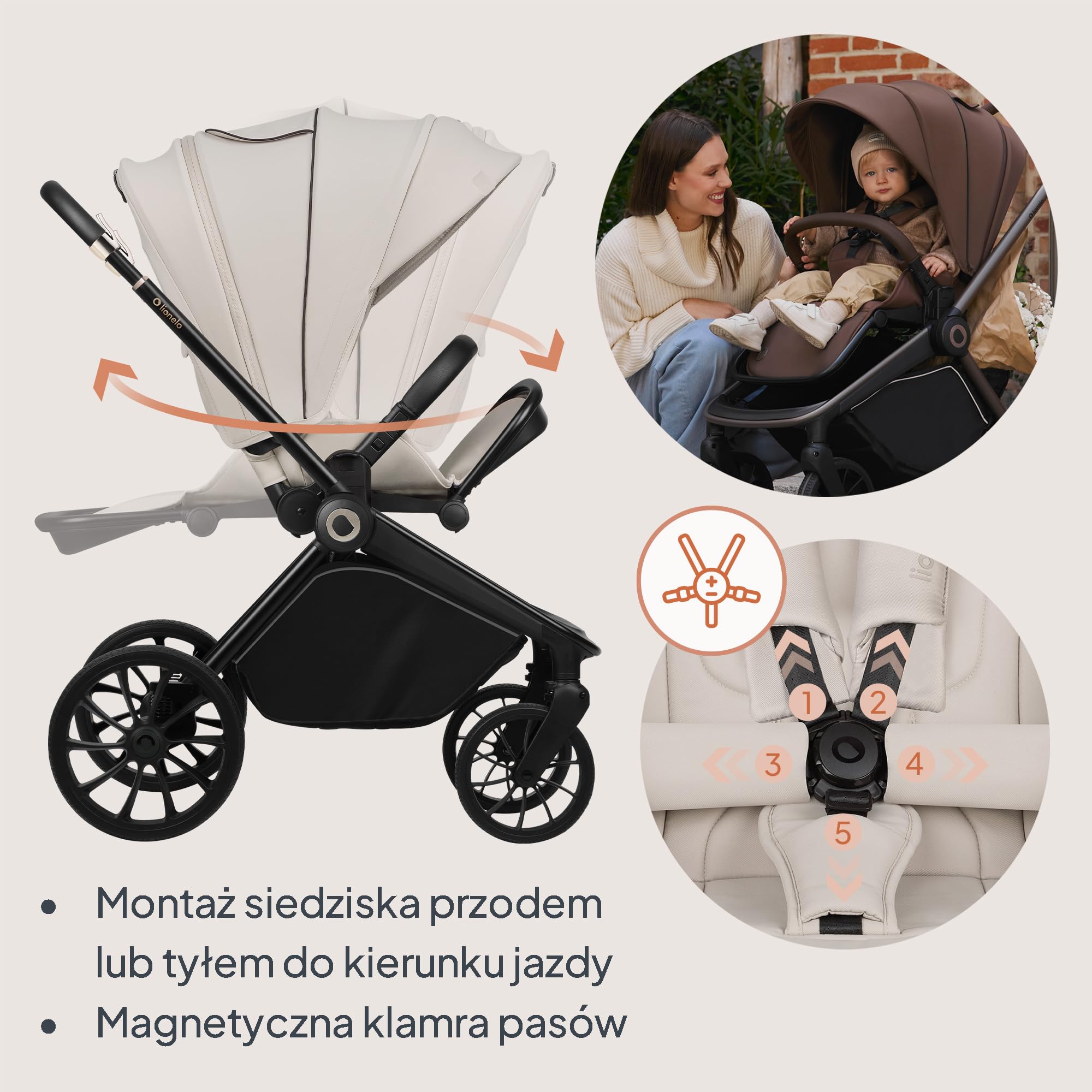 LIONELO MIKA PLUS Wózek Spacerowy Dziecięcy 6-48 miesięcy do 22 kg, Regulacja Oparcia i Podnóżka, Amortyzacja, Obrotowe Koła PU 360° Wodoodporna Budka XXL, UPF50+