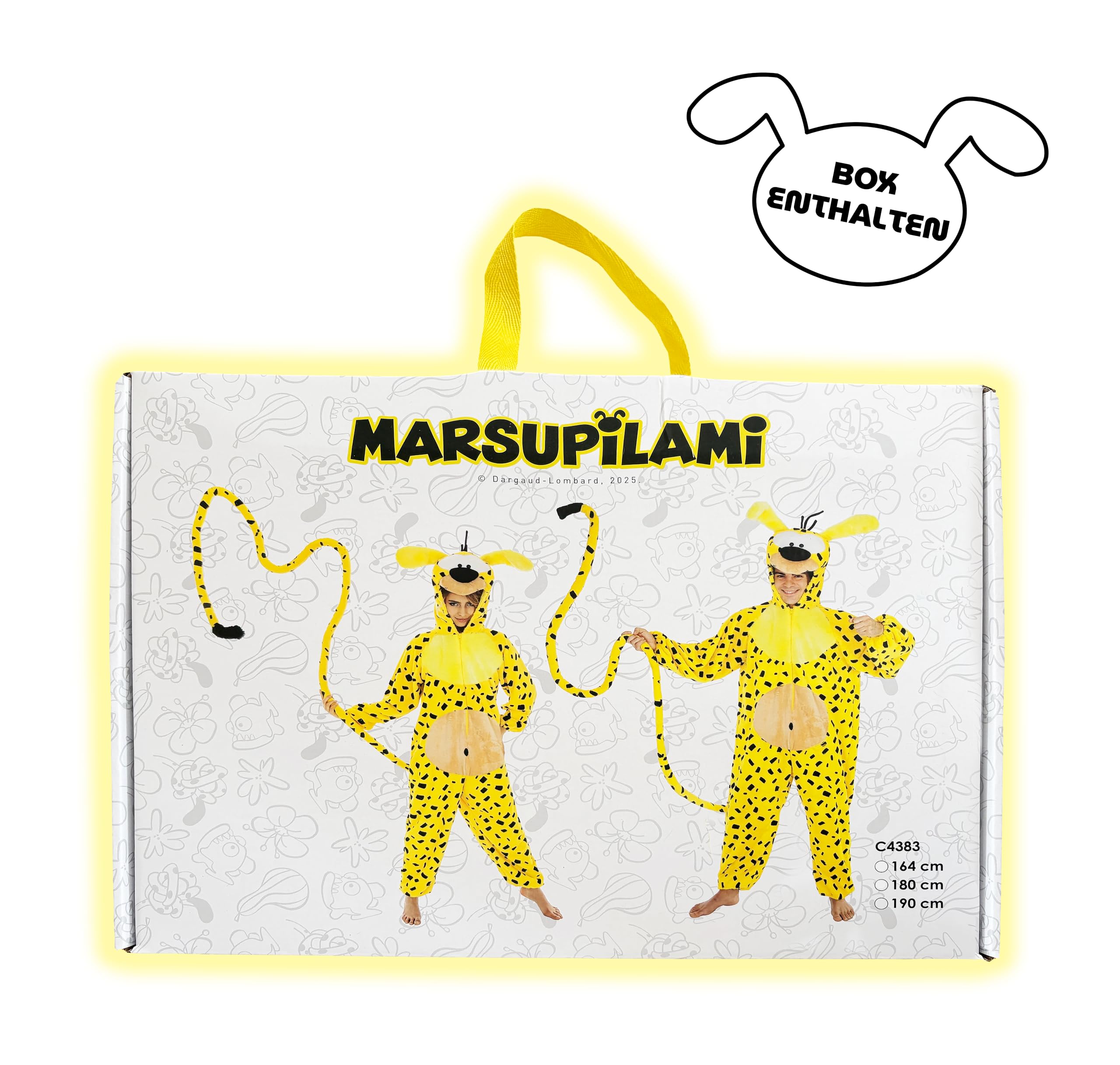Chaks - Marsupilami Kostüm für Damen, offizieller Comic Jumpsuit, gelber Overall mit Kapuze für Karneval und Comic Con