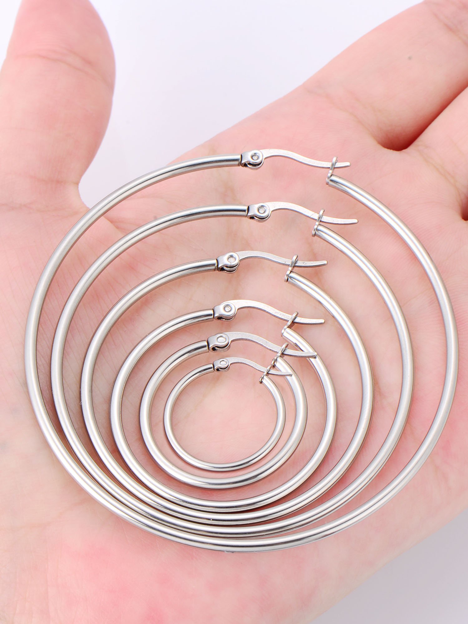 Lot de 6 paires de boucles d'oreilles anneaux en acier inoxydable