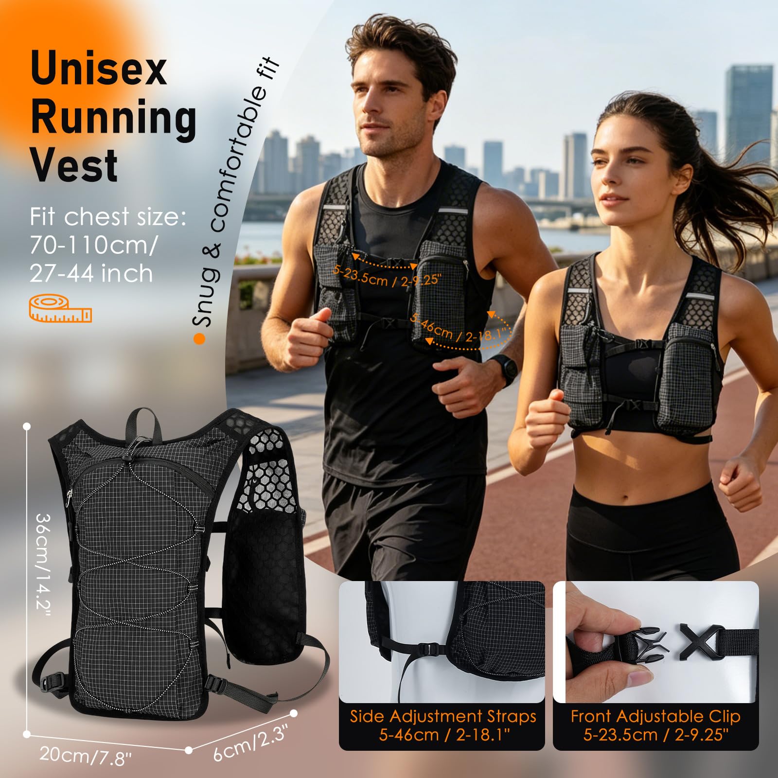 Chaleco Running Hombre Mujer, Ligera Chaleco Hidratacion Trail Running con Vejiga de Agua de 2L Mochila Hidratacion para Carrera al Aire Libre, Maratón, Ciclismo, Escalada, Esquí y Camping