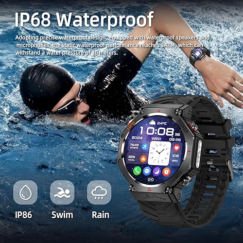 Miniatura 3 de SW8 (negro) 1.39 pulgadas elegante reloj inteligente para hombres, llamadas Bluetooth, asistente de voz AI, 107 modos deportivos, 3ATM impermeable,