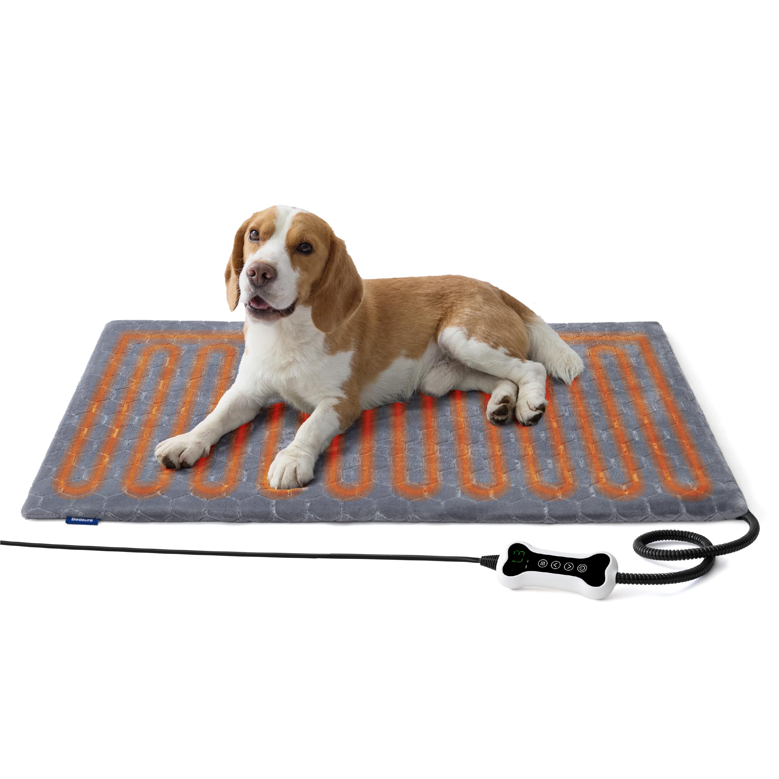 Bedsure Heated Cat Bed Large, Heated Dog Mat for Cats Dogs, 90x60cm, Grey