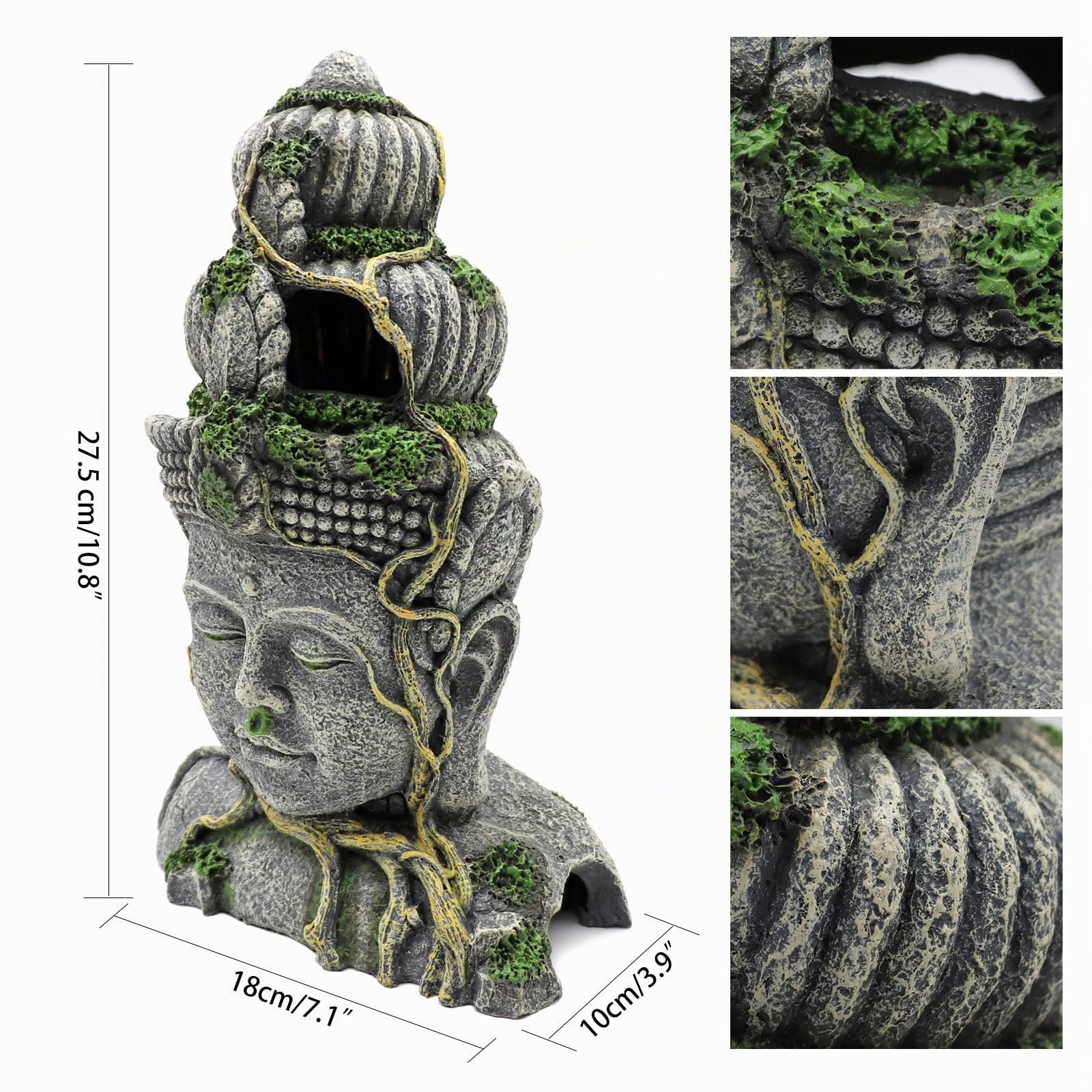 Decoraciones De Pecera Grande Buda Acuario Ornamentos Cueva, Verde Musgo Planta Cubierta Piedra Decoración Escondite Pescado, 27.5x18x10cm