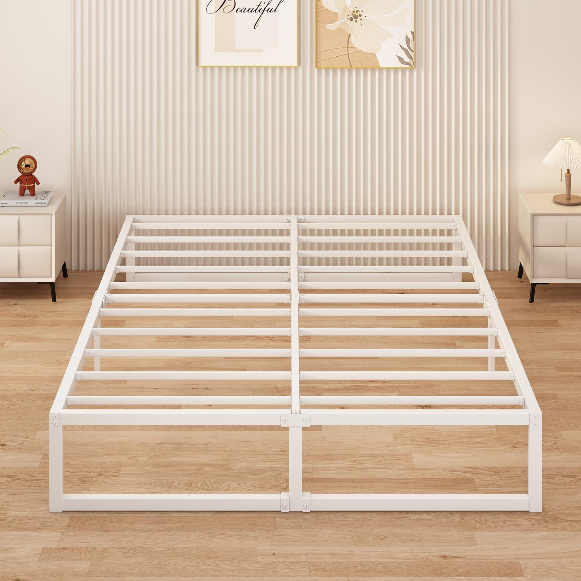 Yicensen Metallbett 140x200 cm mit Lattenrost Metall, 35cm Höhe Bettrahmen Doppelbett Stabiles Leichte Montage, Weiß