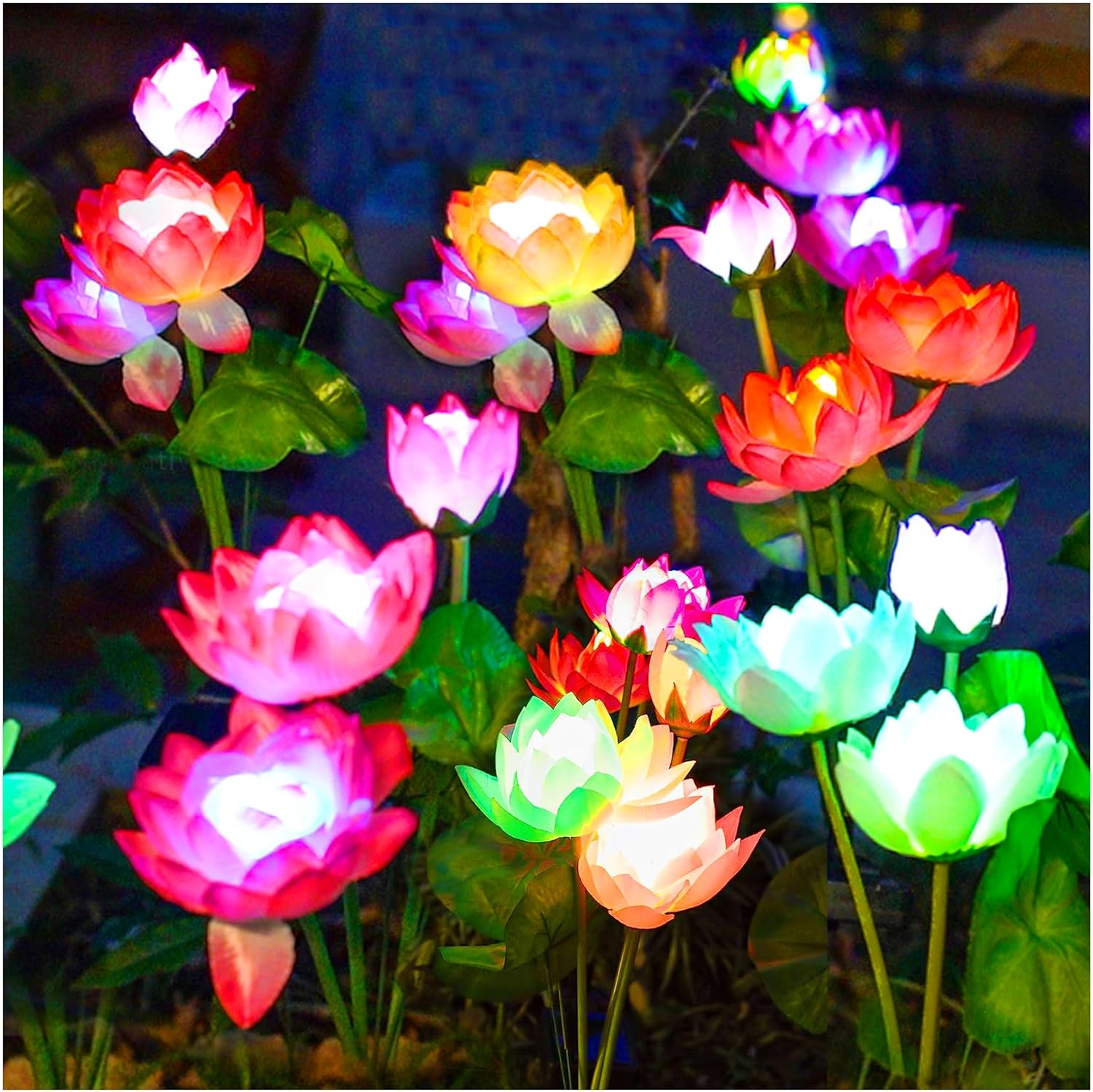 Solar Garden Lights 7Color Changing Lotus Lights for Yard, Garden