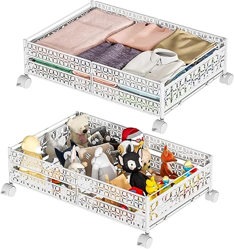 Contenedores de almacenamiento debajo de la cama, organizador de almacenamiento de zapatos debajo de la cama, con ruedas y asa, montaje sin