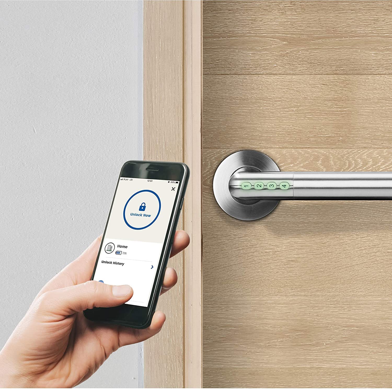 Elektronisches Türschloss Bluetooth Smart PIN- und Bluetooth 4.0 - Öffnung IP44 (Silber)