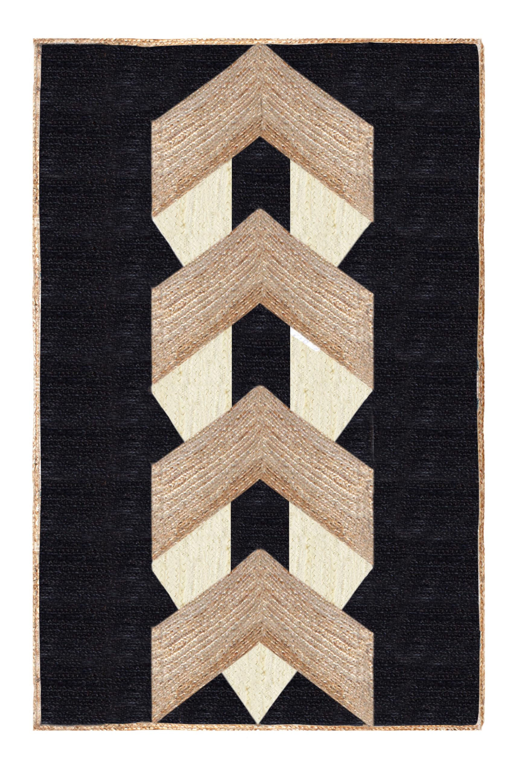 Tapis Kilim en jute lot de 3 carrés noir beige style bohème chic