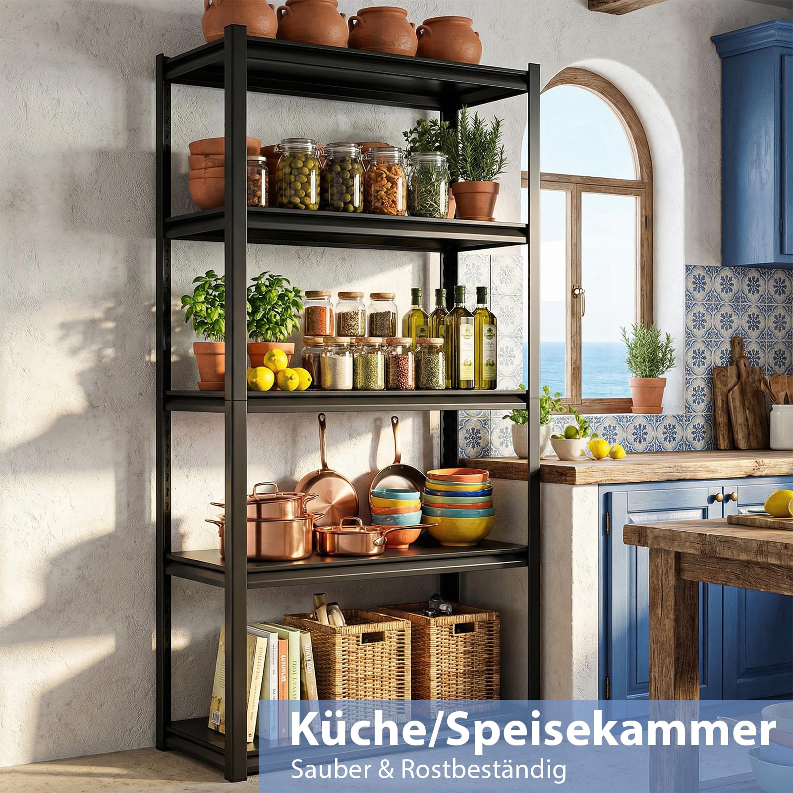 Himimi Schwerlastregal Metall 5 Ebenen, 1000kg,Stabiles Lagerregal mit Höhenverstellbaren Einlegeböden, Offenes Steckregal für Keller Garage Lager Küchen, Industrie-Standregal 90x40x182 (H) cm Schwarz