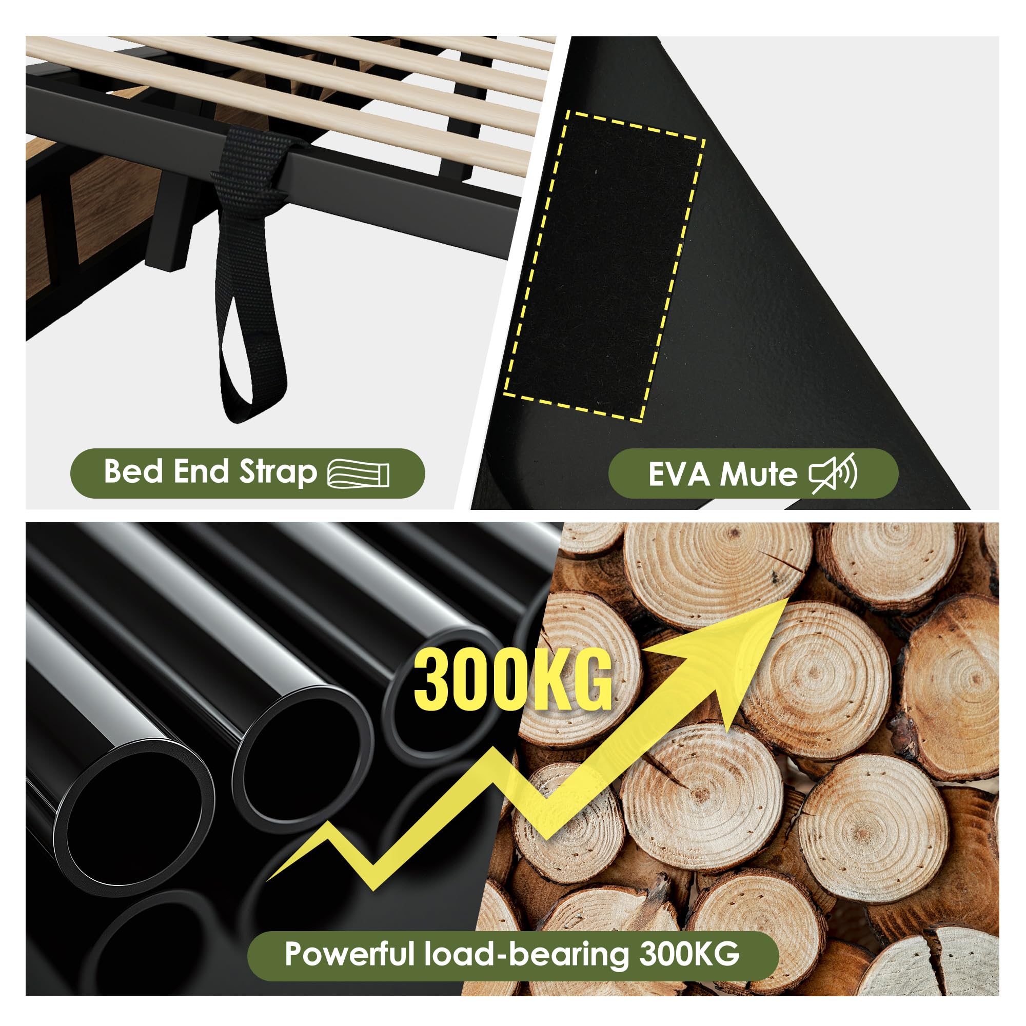 Letto matrimoniale in legno, struttura letto 160x200cm con spazio di archiviazione idraulico e stazione di ricarica USB-C | Letto in stile industriale con cassetti e comodino | Finitura in