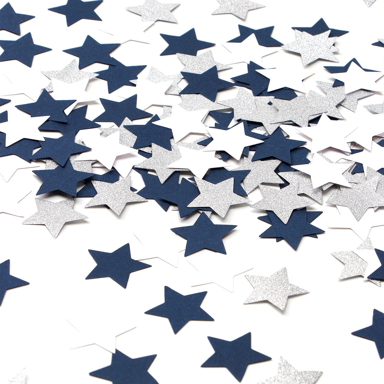 - 300pcs Navy Blue White Silver Confetti,Glitter Paper decor Twinkle Little Star Table Confetti,Birthday Graduation 2024 Fathers Day Wedding Baby Shower Party Decorations Circle Dots Lasting Surprise
