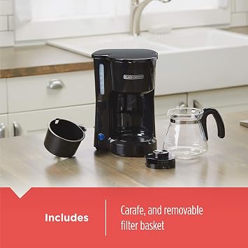 BLACK+DECKER 5-Cup Coffee Maker with On/Off Switch, Sneak-A-Cup Feature, and Easy-View Water Window, Black