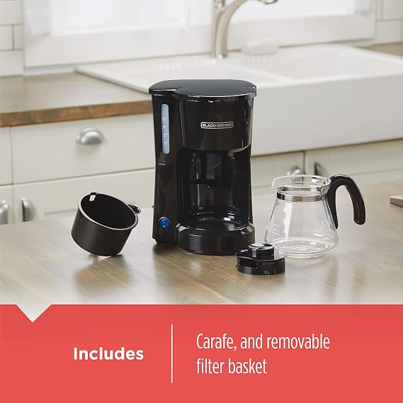 BLACK+DECKER 5-Cup Coffee Maker with On/Off Switch, Sneak-A-Cup Feature, and Easy-View Water Window, Black