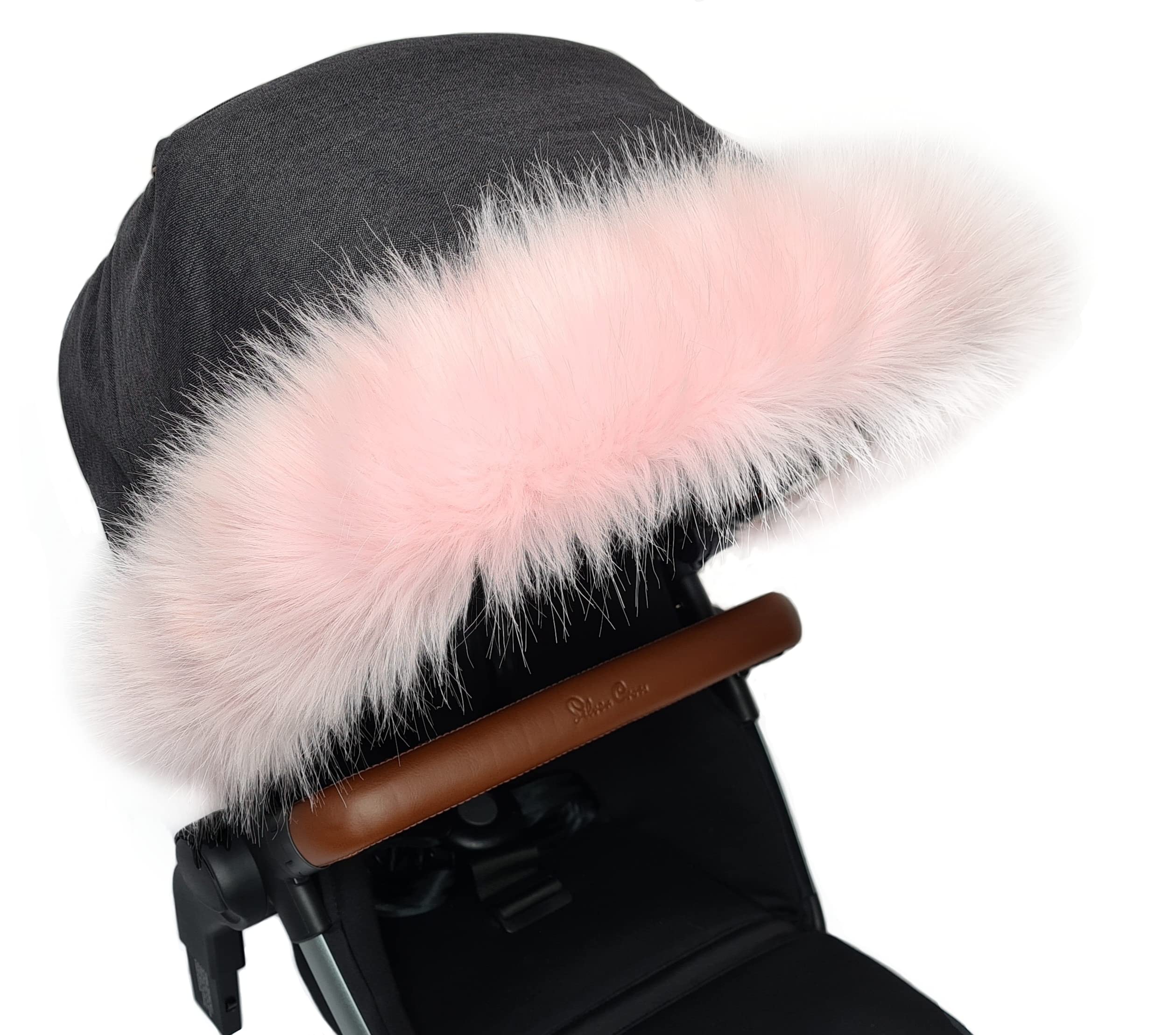 Luxury Faux Fur Pram Hood Fur Trims Blue Pink Silver Universal Fit All pram Brands Models (Baby Pink)