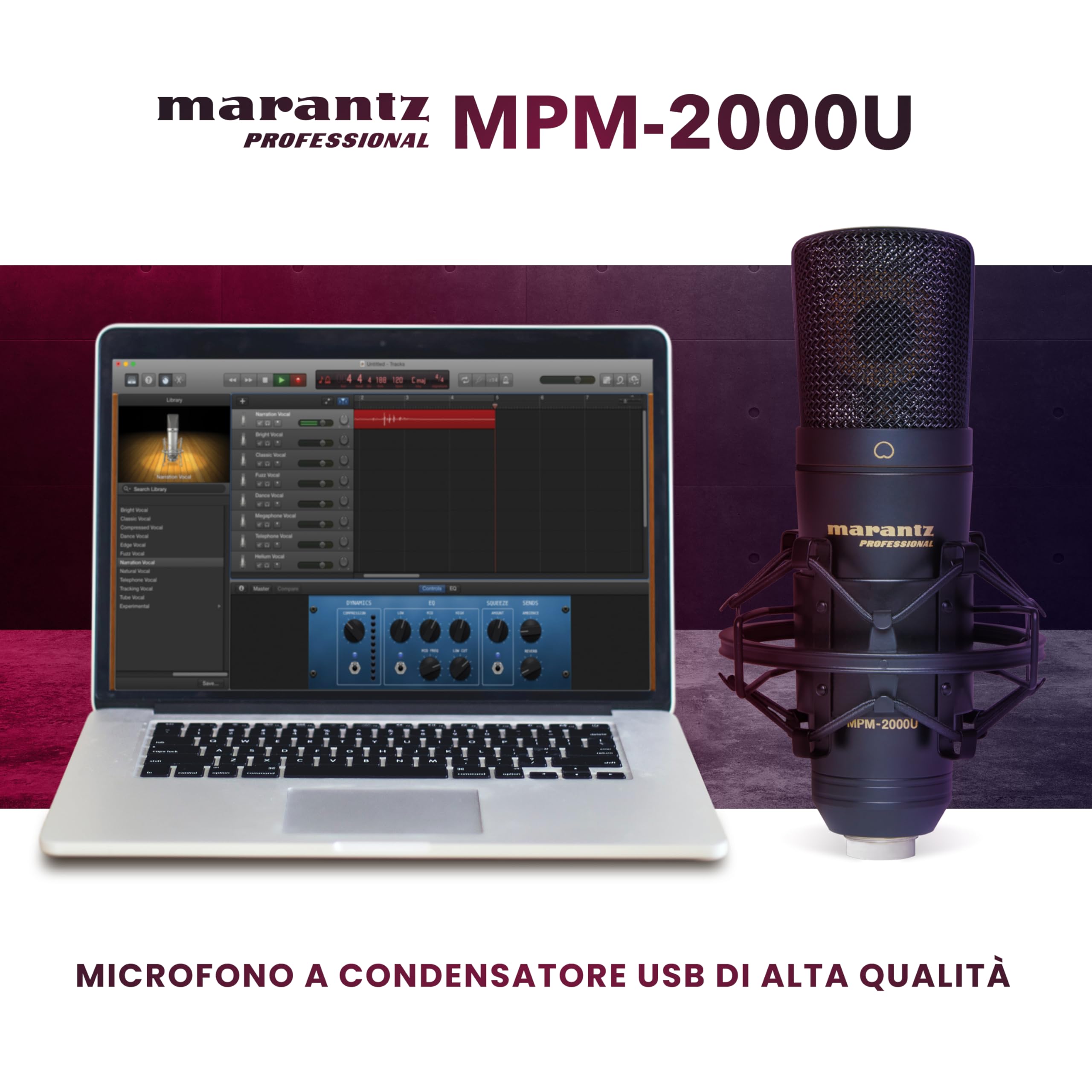 Marantz Professional MPM-2000U - Microfono USB a Condensatore per Gaming, Streaming, Podcast e Registrazioni PC/Mac - Cardioide, Shockmount, Cavo USB e Custodia Inclusi, Nero