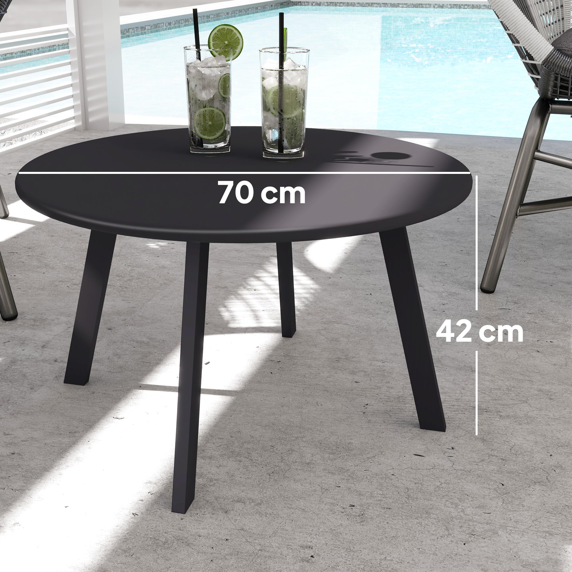 Outsunny Mesa de Centro de Jardín Redonda de Metal Mesa Auxiliar con Bordes Redondeados Patas Antideslizantes Mesa de Café para Patio Balcón Salón Ø70x42 cm Negro
