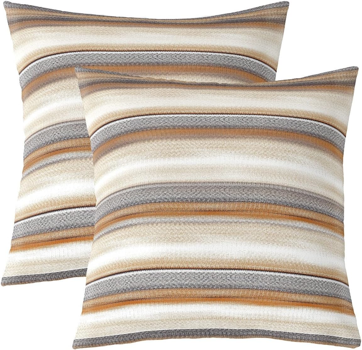 Feelyou Western Tribal Geometric Throw Pillow Covers 22"x22" Set of 2 Soft Brown Southwest Throw Pillowcases for Strip Lines Pillow Cases Cushion Covers Exotic Style White Cushion Cases Room Decor