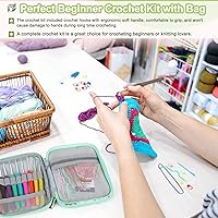 Vista 2 de Katech Juego de ganchos de ganchillo con estuche de ganchillo, 73 piezas de accesorios de tejer, gancho ergonómico de ganchillo para hacer bolsas