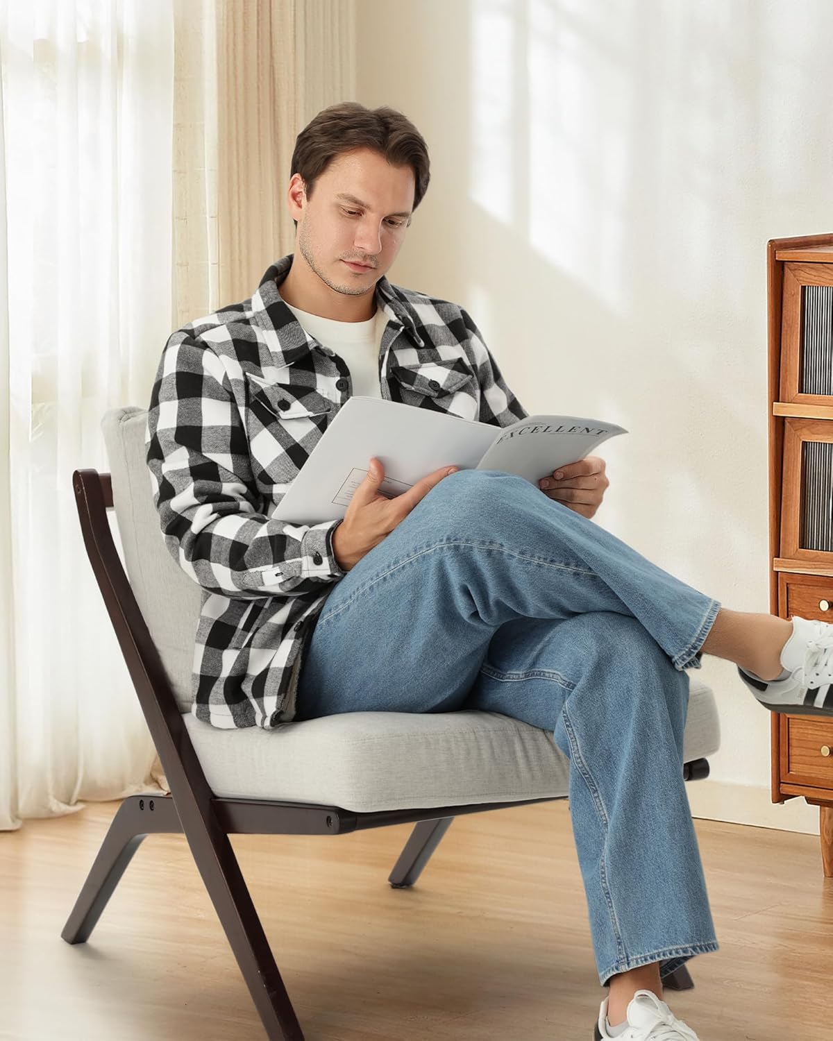 WULFUL Men's Flannel Fleece Jackets Sherpa Lined Shirt Jacket Plaid Jackets Shacket Winter Outerwear Warm - Image 3