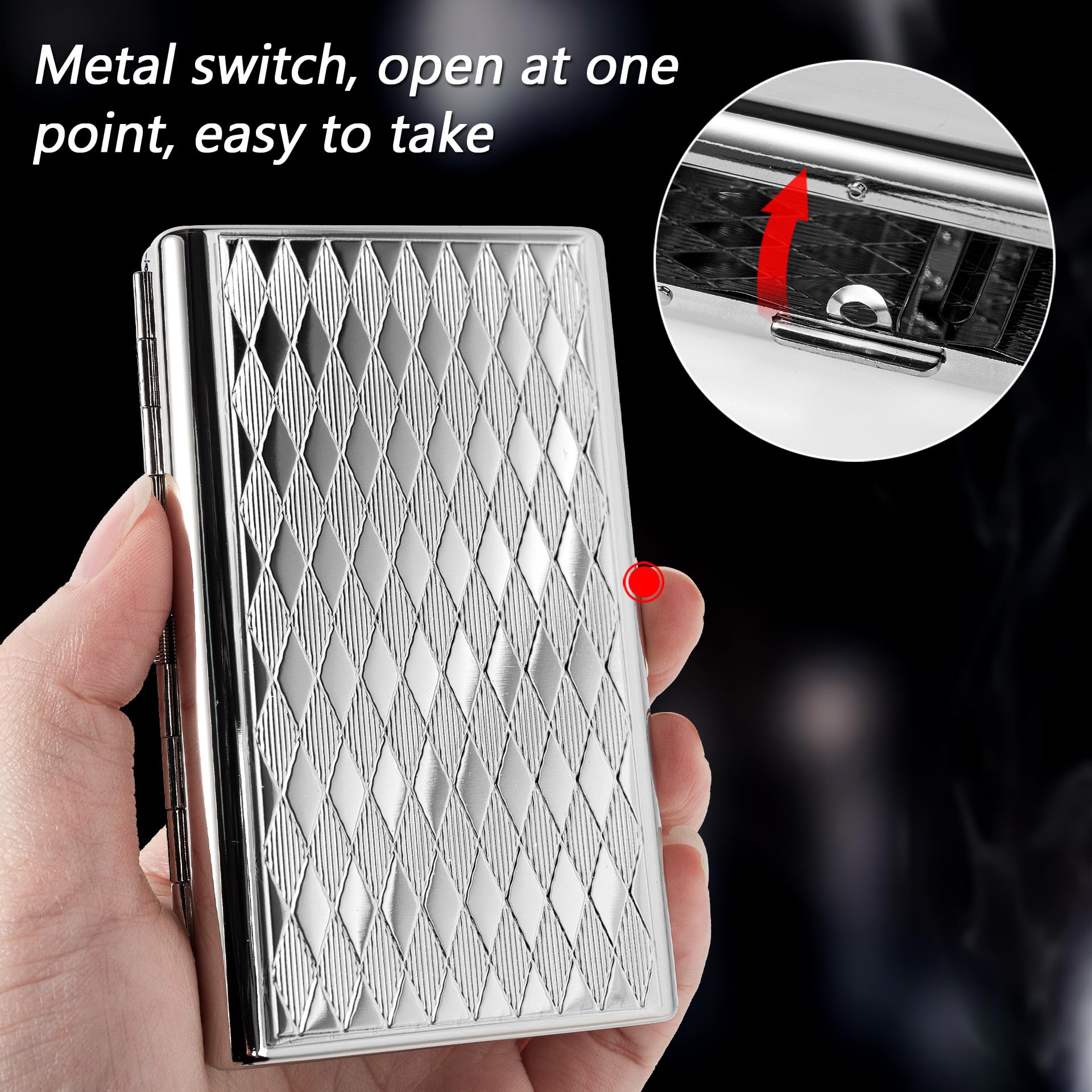 Goshentech Retro-Metalletui mit Rautenmuster, 14 Kapazität, versilbert, doppelseitig, Bankkartenetui, Geldkassette (100 mm King-Size) (Silber)