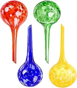 4 Pcs Plant Self Watering Globes Colorfules - Small Multicolored Automatic Devices Glass Bulbs Waterer for Indoor & Outdoor Planter Insert