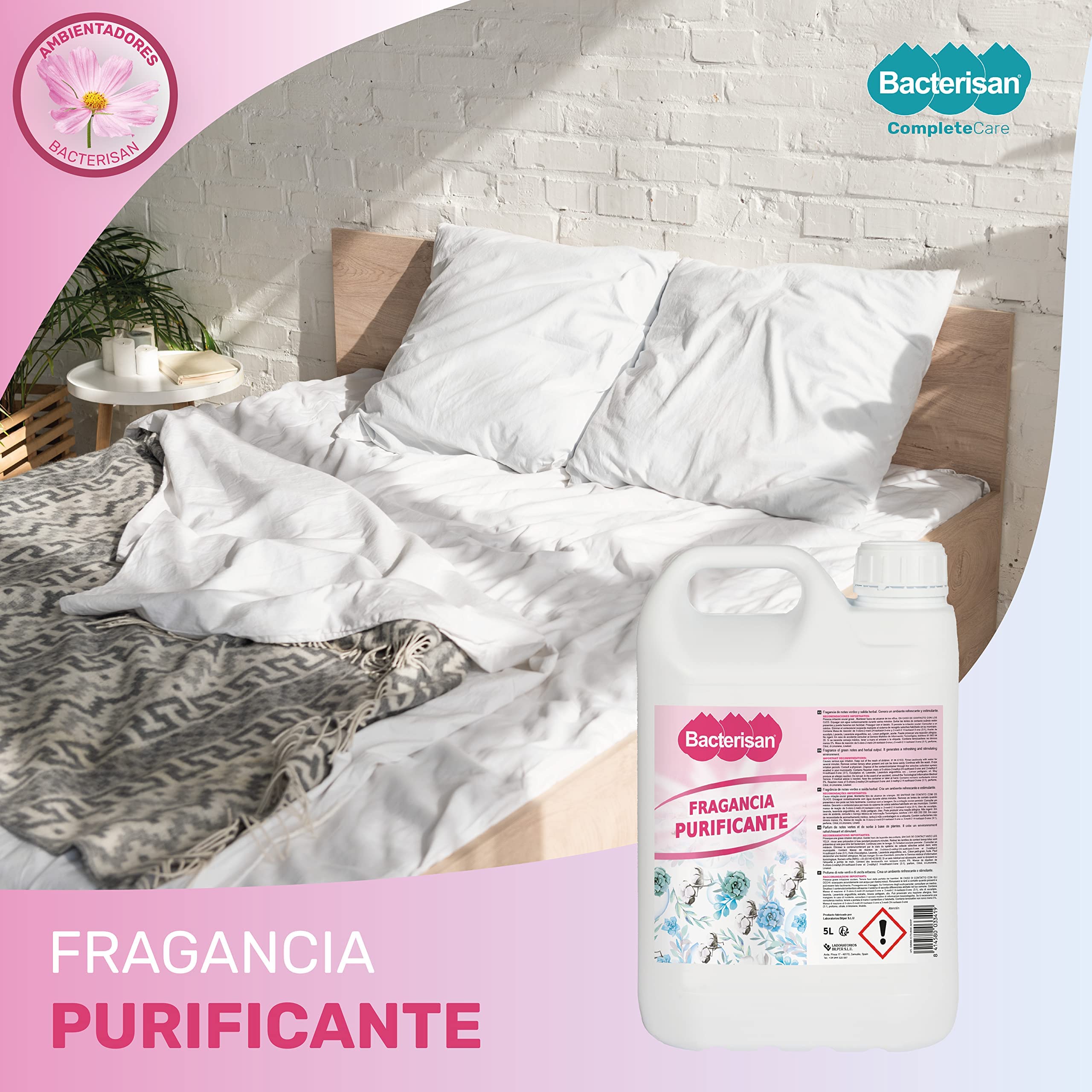 BACTERISAN Ambientador purificante 5 L, Fragancia de notas verdes y salida herbal, Genera un ambiente refrescante y estimulante