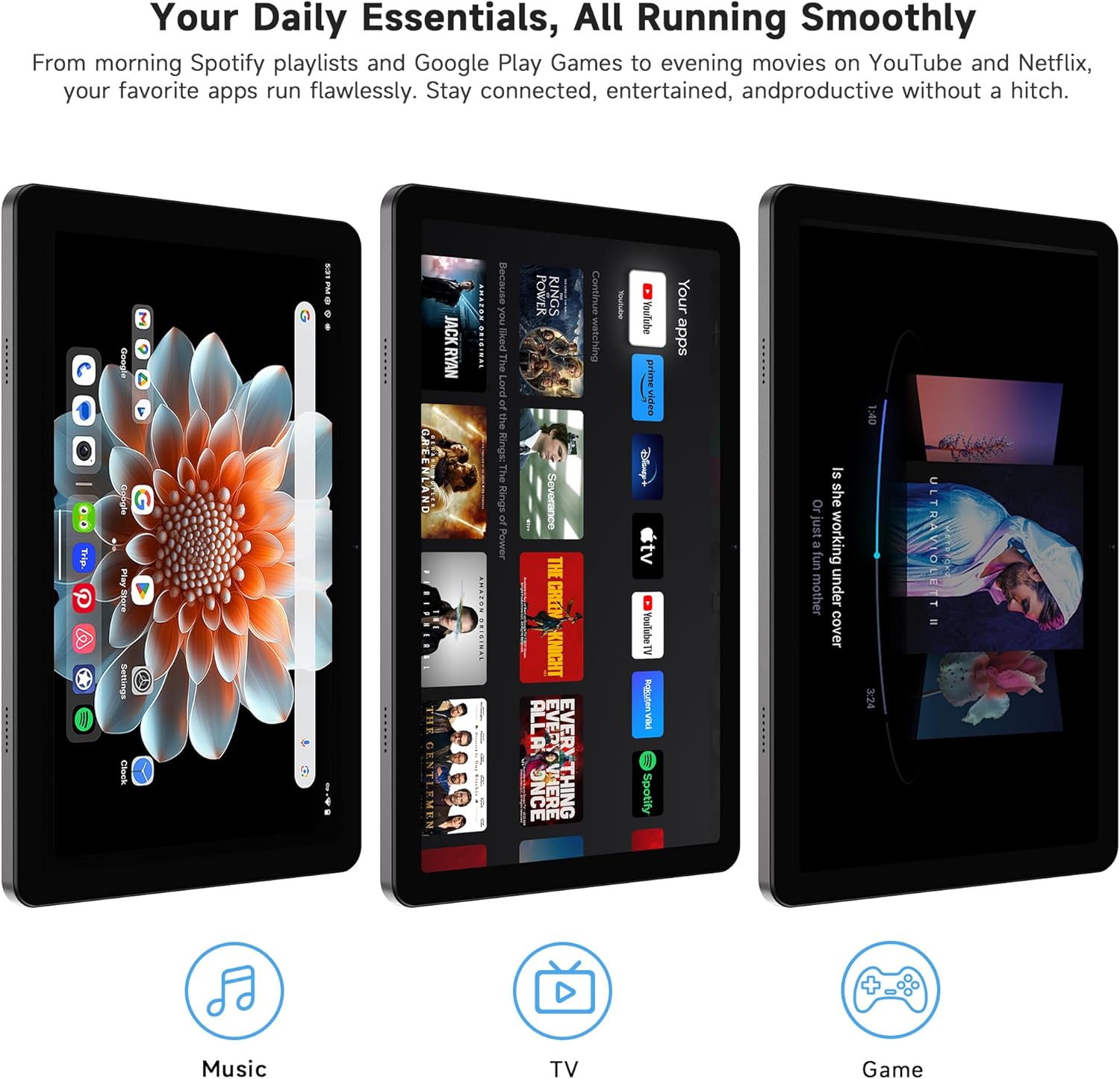 AOC 10.1 inch Android Tablet, Android 16 System, 120Hz Ultra-Smooth Display, 4GB RAM 128GB ROM (1TB Expandable), Octa-Core Processor, Widevine L1 for HD Streaming, Face Unlock, Slim Metal Body, GPS