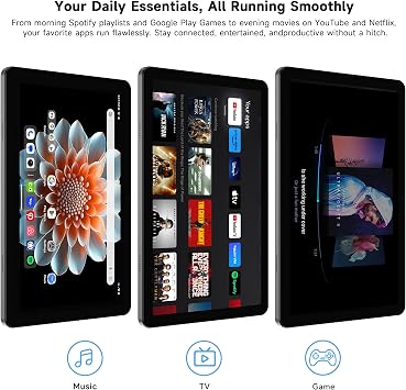 AOC 10.1 inch Android Tablet, Android 16 System, 120Hz Ultra-Smooth Display, 4GB RAM 128GB ROM (1TB Expandable), Octa-Core Processor, Widevine L1 for HD Streaming, Face Unlock, Slim Metal Body, GPS