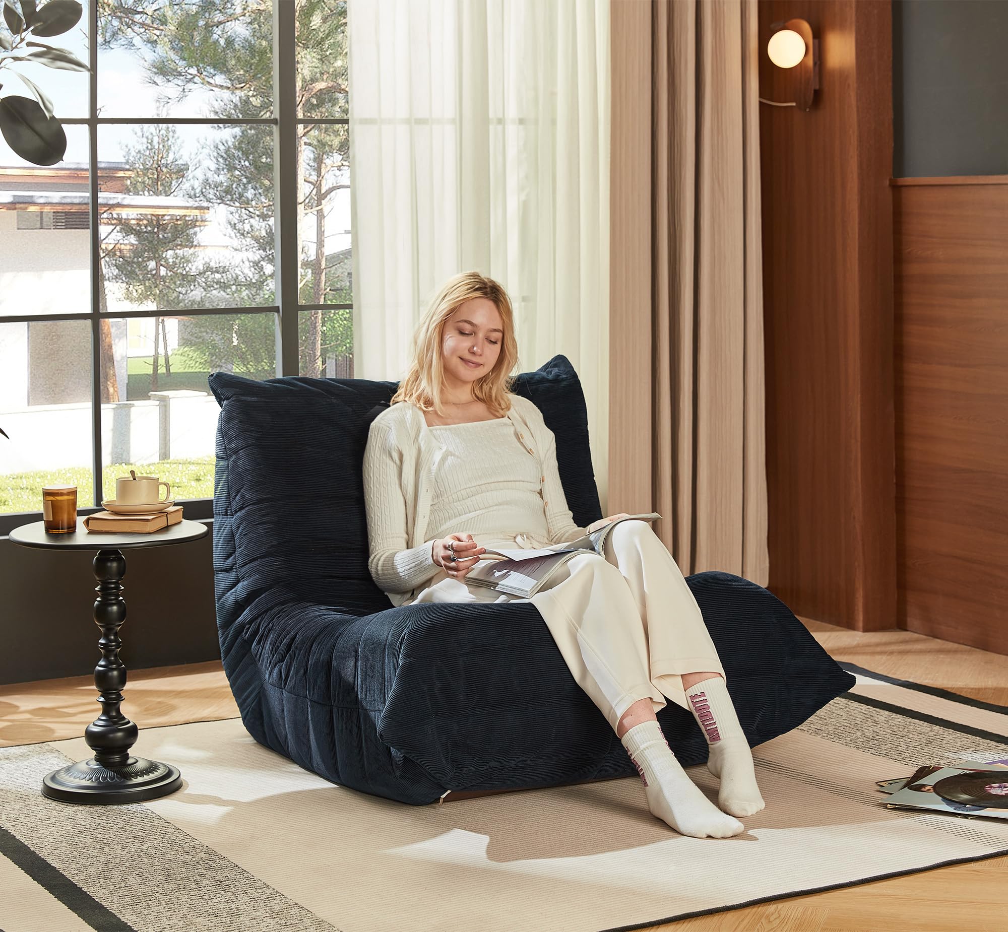 XOFUGEM Bean Bag Chair for Adults,Bean Bag Chairs with High Density Comfortable Memory Foam,Giant Lazy Sofo Fireside Bean Bag Chair, for Living Room, Bedroom, Reading & TV (Bule)