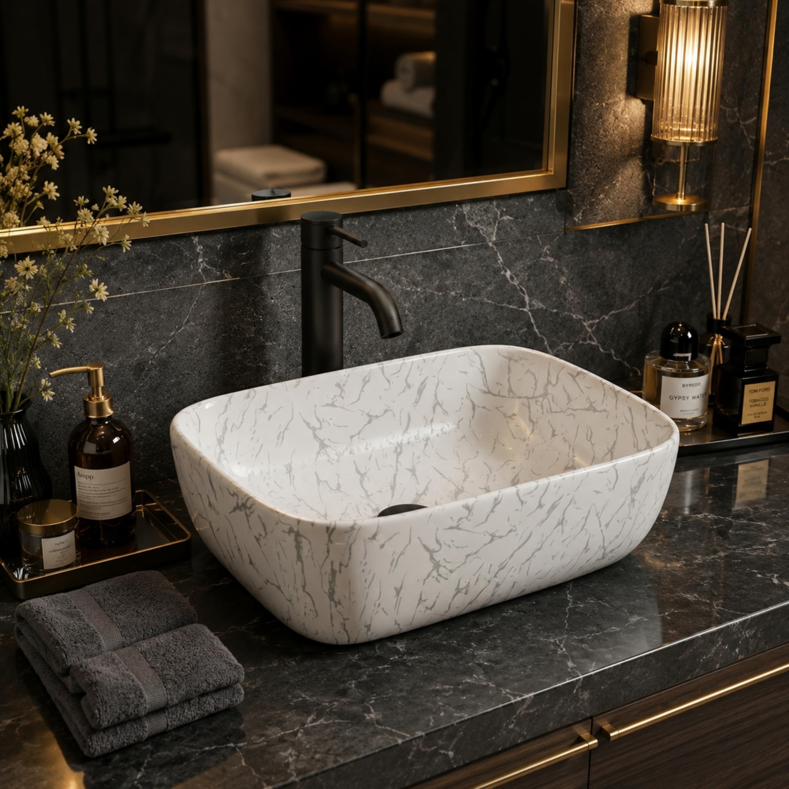 Reyal Grey Marble Wash Basin - Luxury Sink -23