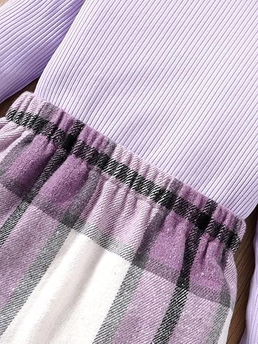 Miniatura 5 de Floerns Conjunto de camiseta de cuello alto de 2 piezas para niñas con minifalda a cuadros