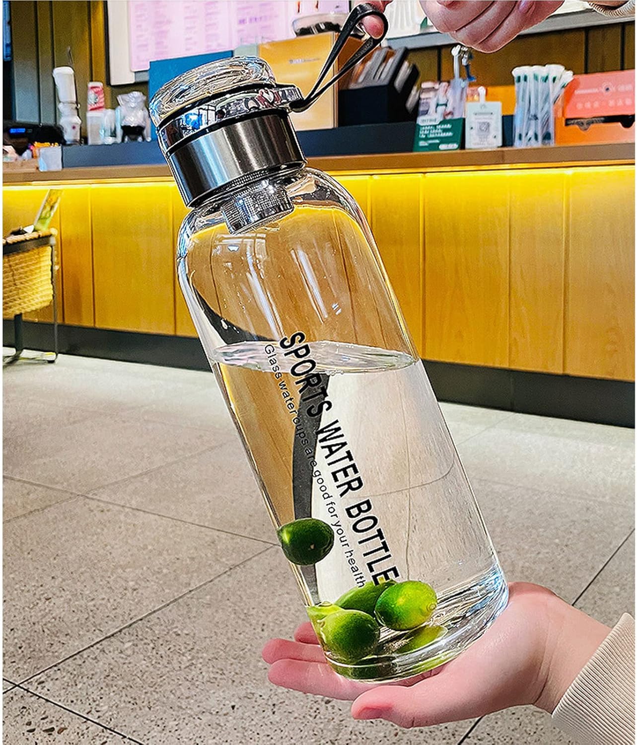 2L Glass Water Bottle with Strap Outdoor Travel Sports Portable Leak Proof Beverage Tea Glass Bottle (Glass,2000ml) - Image 2