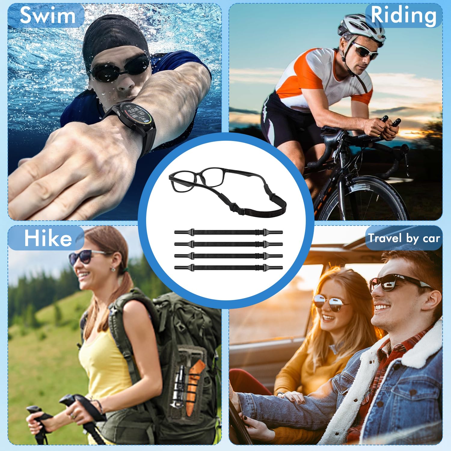 TecoKart® 4 Pcs Specs Holder Strap - Black Durable Eyeglass Strap for Men, Adjustable Spectacle Holder Strap, Anti-Slip Spectacle Chain for Sunglasses and Glasses Retainer - Image 7 thumbnail