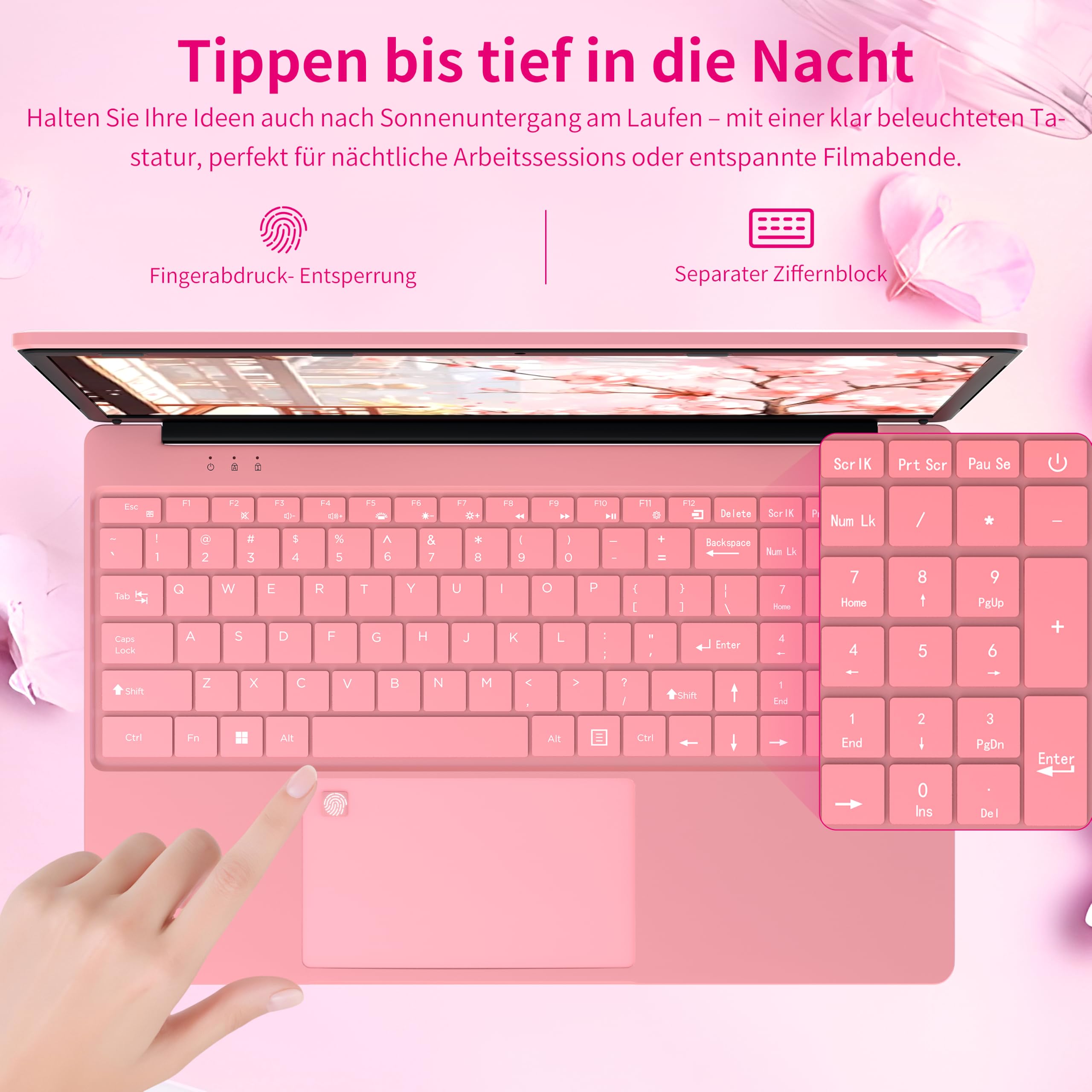 Amita Rosa Laptop 15,6 Zoll Full HD, 16 GB RAM, N95 Prozessor, Notebook mit beleuchteter Tastatur und Nummernblock, WiFi 5/BT 4.2, Mini HDMI (16GB RAM | 1TB SSD)