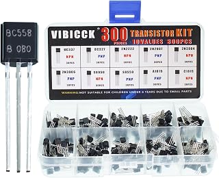 VIBICCK 10 Values 300pcs TO-92 NPN PNP Bipolar Transistor Assortment Kit - Organized Box for DIY Electronics & Repairs